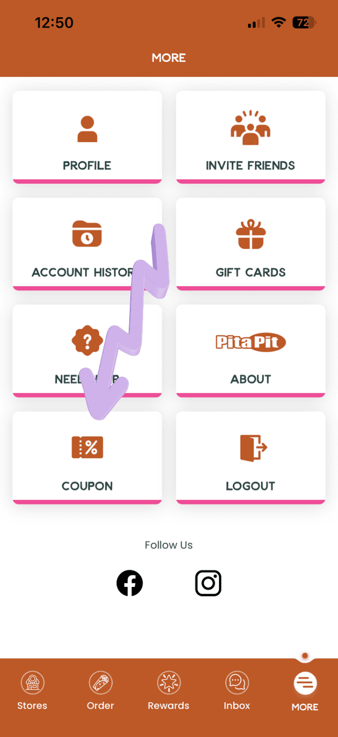 Tap Coupon in menu